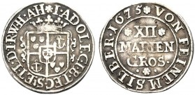 GERMANIA
Bentheim-Tecklenburg-Rheda,Johann Adolph, 1674-1701.
XII Mariengroschen 1675, Kirchstapel.
Ag, gr. 7,14 mm. -
Kennep.122a; KM#66.
 BB