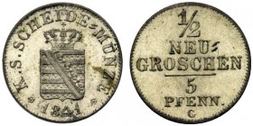 GERMANIA
Sassonia. Johann, 1854-1873.
1/2 Neu Groschen 1841, G.
Mi, gr. 1,06 mm. -
KM#1158.
 FDC