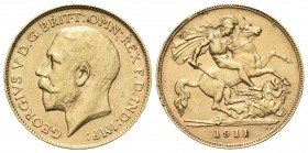 GRAN BRETAGNA
Giorgio V, 1910-1936. 
Mezza Sterlina 1911.
Au , 
Dr. Testa nuda a s.
Rv. San Giorgio a cavallo trafigge il drago.
S. 4006; Fr. 40...