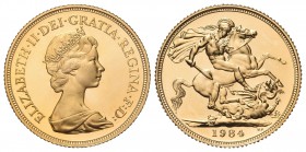 GRAN BRETAGNA
Elisabetta II, dal 1952.
Sterlina 1984.
Au, 
Dr. Busto coronato a d.
Rv. San Giorgio che trafigge il drago.
KM#919; Fried. 418.
 ...
