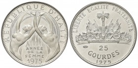 HAITI
Repubblica di Haiti, dal 1863.
25 Gourdes 1975.
Ag, 
Dr. Donne con le mani alzate.
Rv. Stemma Nazionale.
KM#121.
 PROOF 
Emessa per cele...