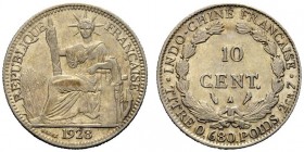 INDOCINA FRANCESE
 
10 Cent 1928, A.
Ag, gr. 2,71 
KM#16.1.
 Rara. Bel BB
Questi buoni erano spendibili, e convertibili in denaro, all'interno d...