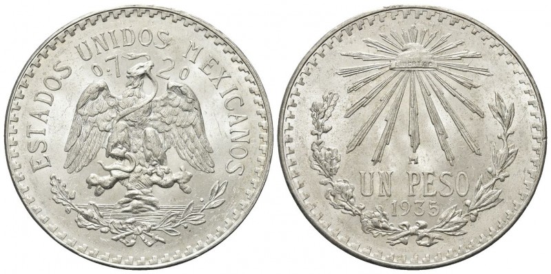 MESSICO
Repubblica, dal 1821.
Peso 1935.
Ag, gr. 16,70
Dr. Aquila con serpen...