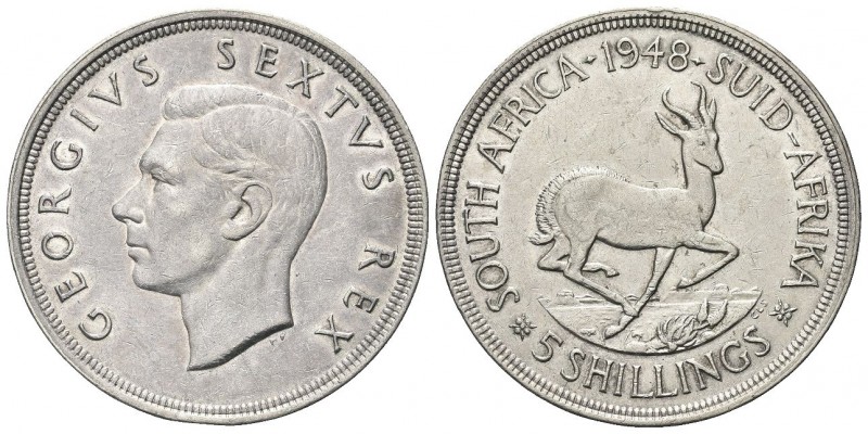 SUD AFRICA
Giorgio VI, 1936-1952. 
5 Shillings 1948.
Ag, gr. 28,21
Dr. Testa...