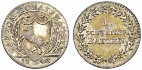 SVIZZERA
Schaffhausen. 
Batzen 1808.
Ag, gr. 3,65 
KM#67.
 Fondi speculari.FDC