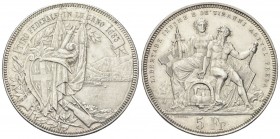 SVIZZERA
Tiri federali.
5 Franchi 1883 Lugano.
Ag, gr. 24,92
Dr. Stemma elvetico in cornice sovrapposto a fucili incrociati e alabarde; sullo sfon...