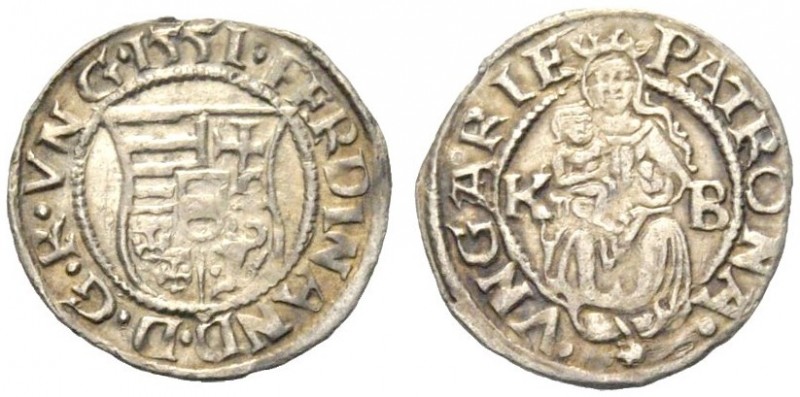 UNGHERIA
Ferdinando I, 1521-1564.
Denaro 1551.
Ag, gr. 0,48 
 SPL