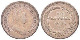 UNGHERIA
Maria Teresa, 1740-1780.
Kreuzer 1780, K.
Æ, gr. 7,63 
KM#1995.
 SPL