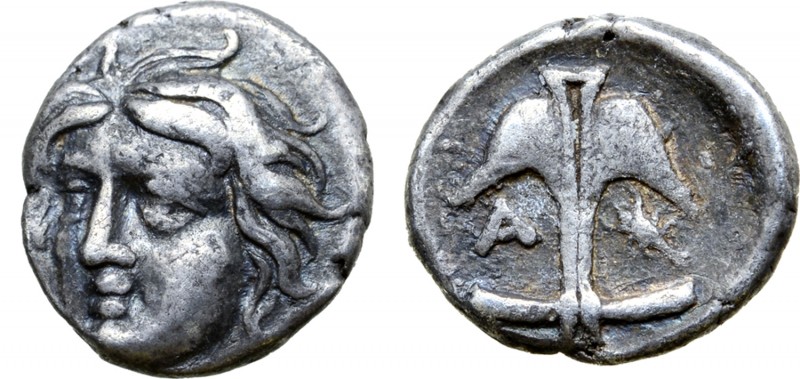 Thrace, Apollonia Pontika AR Obol. Circa 435/425-375 BC. Laureate head of Apollo...