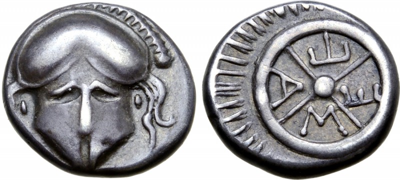 Thrace, Mesembria AR Diobol. 4th century BC. Crested Corinthian helmet facing / ...