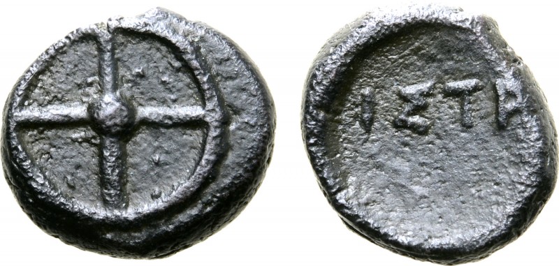 Moesia, Istros Æ11. Circa 450-400 BC. Four-spoked wheel / ΙΣΤΡ in incuse field. ...