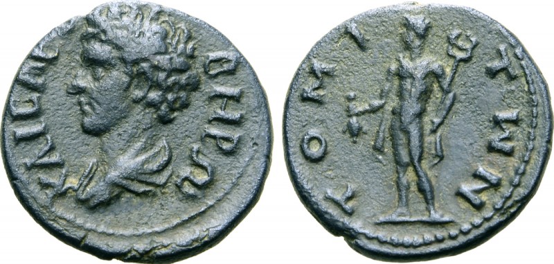 Moesia, Tomis Æ19. Marcus Aurelius, as Caesar, AD 139-161. KAICAPI BHPΩ, barehea...