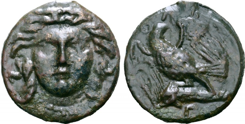 Skythia, Olbia cast Æ65. Circa 400-350 BC. Female head facing, wearing necklace ...