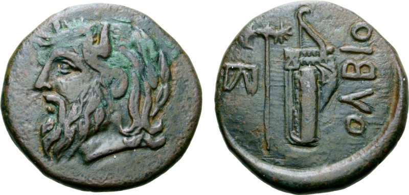 Skythia, Olbia Æ26. Circa 330-320 BC. Head of bearded river god Borythenes left ...