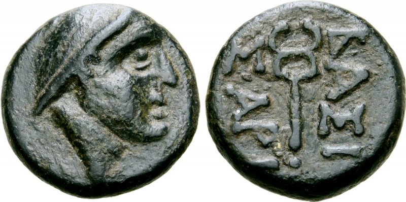 Kings of Skythia, Sariakes Æ14. Circa 180-168/7 BC. Head of Hermes in petasos ri...