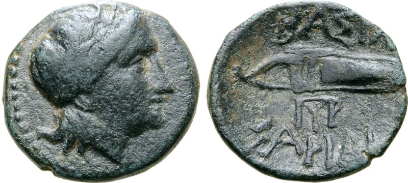 Kings of Skythia, Sariakes Æ20. Circa 180-168/7 BC. Laureate head of Apollo righ...