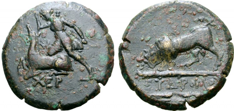 Tauric Chersonesos, Chersonesos Æ22. Eudromos, magistrate, circa 300-250 BC. XEP...