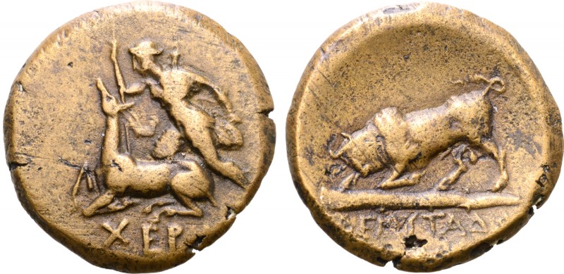 Tauric Chersonesos, Chersonesos Æ22. Klemytada, magistrate, circa 300-250 BC. XE...