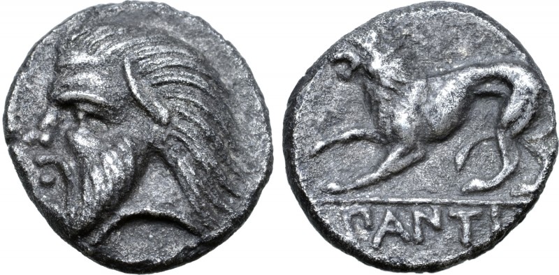 Kimmerian Bosporos, Pantikapaion AR Hemidrachm. Circa 380-370 BC. Head of bearde...