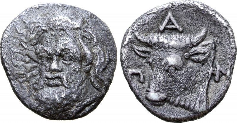 Kimmerian Bosporos, Pantikapaion AR Drachm. Circa 340-325 BC. Head of bearded sa...