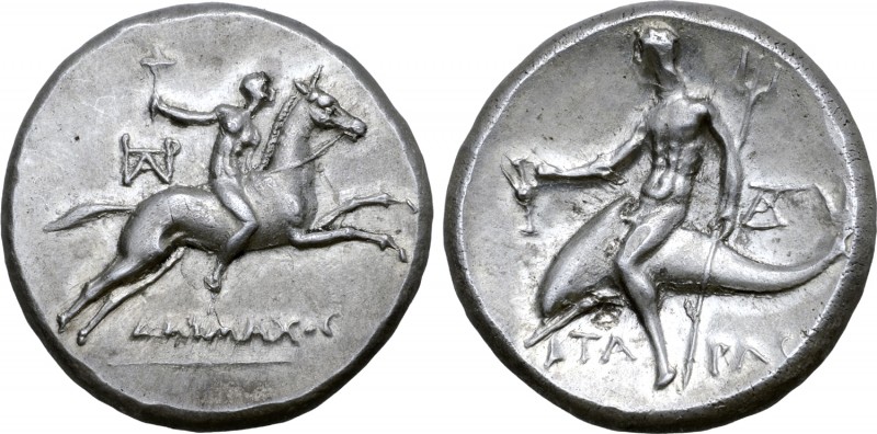 Calabria, Tarentum AR Nomos. Circa 235-228 BC. Erak-, Daimachos, and Andre-, mag...