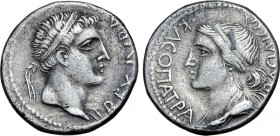 Kingdom of Mauretania, Juba II, with Cleopatra Selene, AR Denarius.