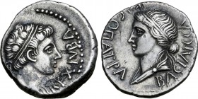 Kingdom of Mauretania, Juba II, with Cleopatra Selene, AR Denarius.