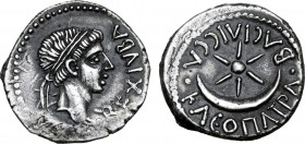 Kingdom of Mauretania, Juba II, with Cleopatra Selene, AR Denarius.