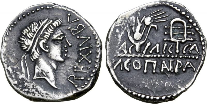 Kingdom of Mauretania, Juba II with Cleopatra Selene AR Denarius. Caesarea, circ...