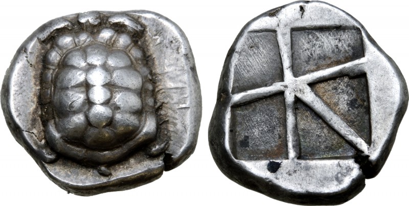 Islands off Attica, Aegina AR Stater. Circa 456-431 BC. Land tortoise with segme...