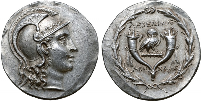 Ionia, Lebedos AR Tetradrachm. Circa 160-140 BC. Stephanophoric type. Athenaios,...