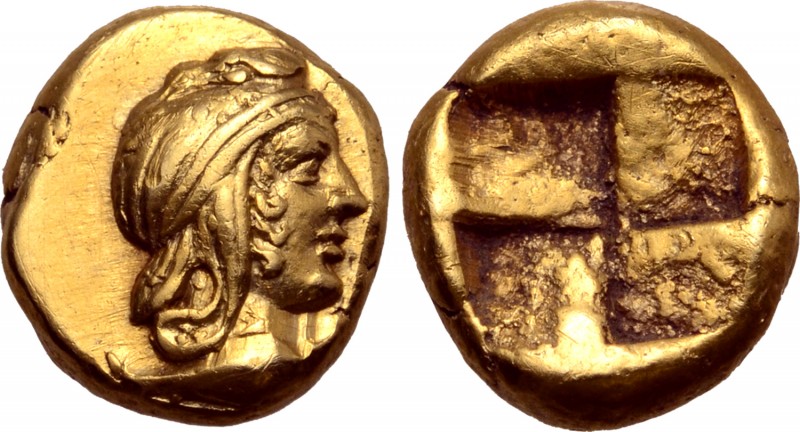 Mysia, Kyzikos EL Hemihekte - 1/12 Stater. Circa 450-400 BC. Head of Attis facin...