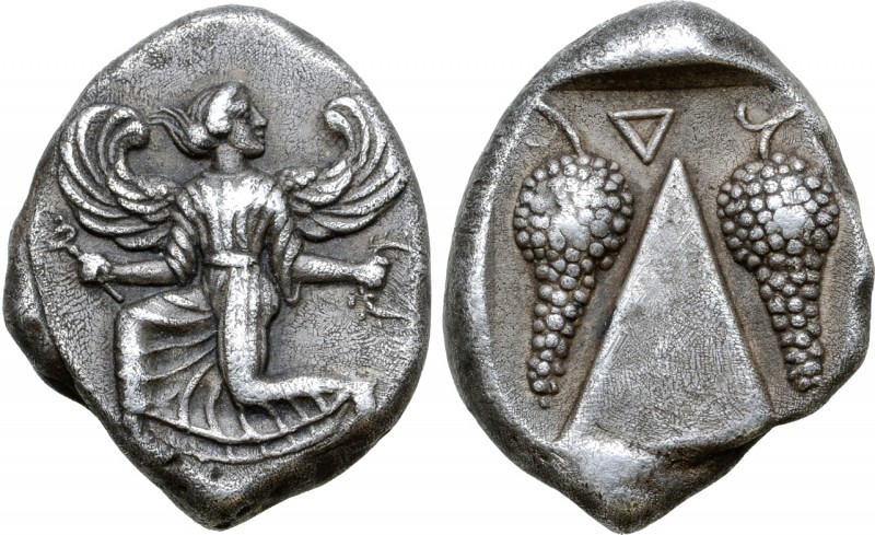 Karia, Kaunos AR Stater. Circa 430-410 BC. Winged female figure in kneeling-runn...