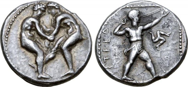 Pamphylia, Aspendos AR Stater. Circa 410-370 BC. Two wrestlers beginning to grap...