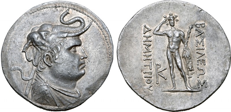 Greco-Baktrian Kingdom, Demetrios I Aniketos AR Tetradrachm. Circa 200-185 BC. D...