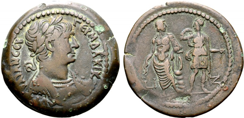 Trajan Æ Drachm of Alexandria, Egypt. RY 17 = AD 113/4. AVT TPAIAN CЄB ΓЄPM ΔAKI...