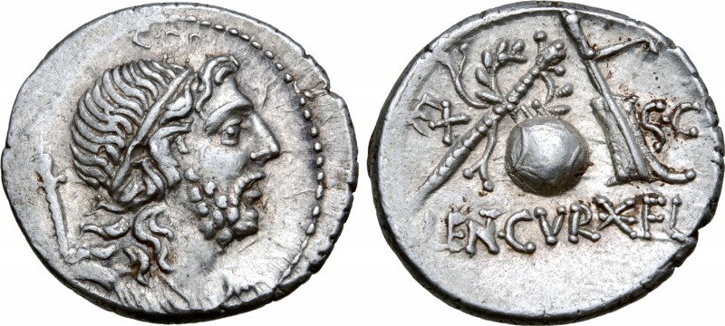 Cn. Lentulus AR Denarius. Spanish(?) mint, 76-75 BC. Diademed and draped bust of...