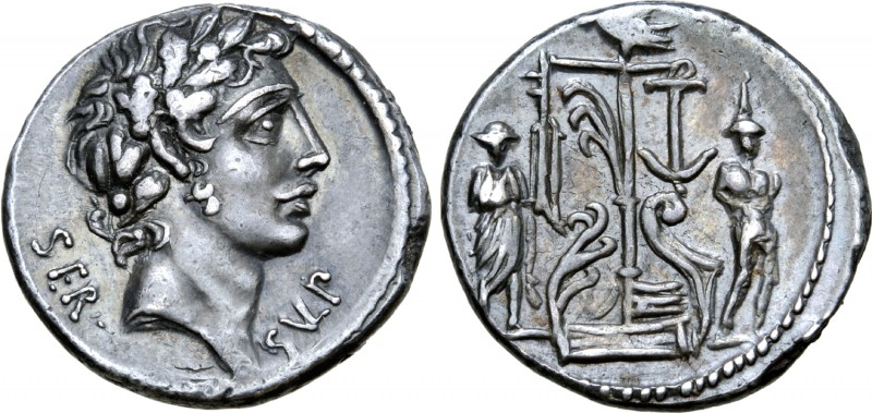 Servius Sulpicius AR Denarius. Rome, 51 BC. Laureate male head right; SER• behin...