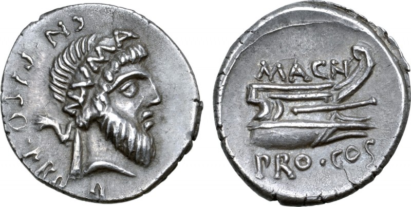 Cnaeus Pompey Magnus AR Denarius. Mint in Greece, 49-48 BC. Cn. Calpurnius Piso,...