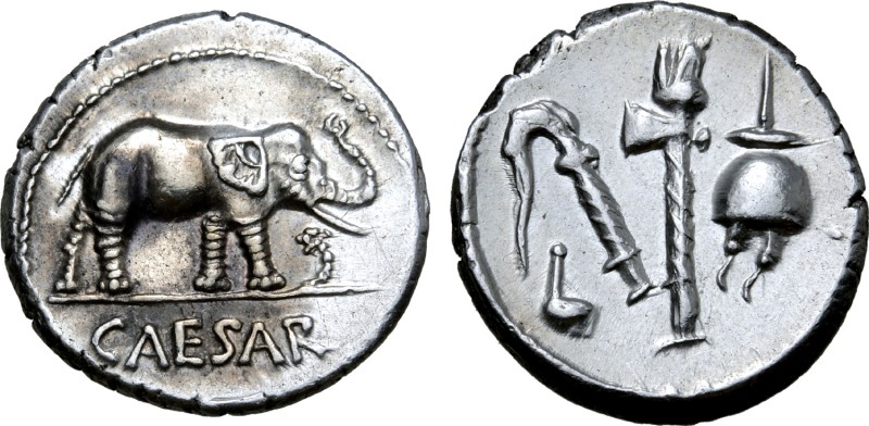 Julius Caesar AR Denarius. Military mint travelling with Caesar, 49-48 BC. Eleph...