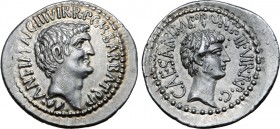 Marc Antony and Octavian AR Denarius.