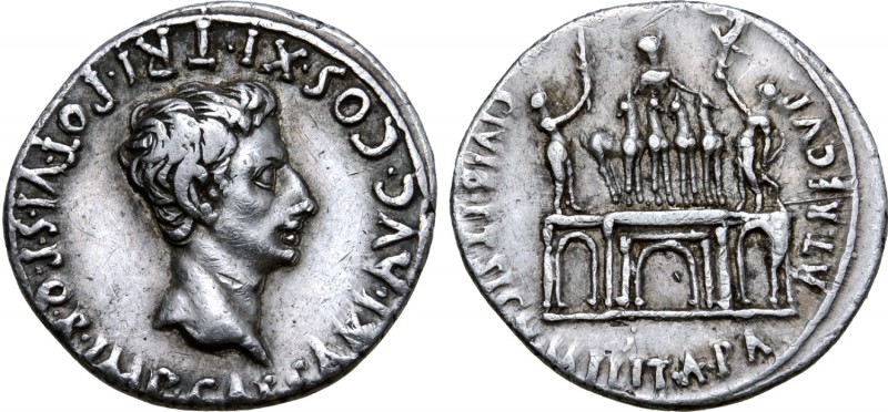 Augustus AR Denarius. Spanish mint (Colonia Patricia?), July 18-17/16 BC. S•P•Q•...