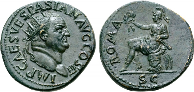 Vespasian Æ Dupondius. Rome, AD 71. IMP CAES VESPASIAN AVG COS III, radiate head...