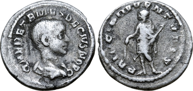 Herennius Etruscus, as Caesar, AR Quinarius. Rome, AD 250-251. Q HER ETR MES DEC...