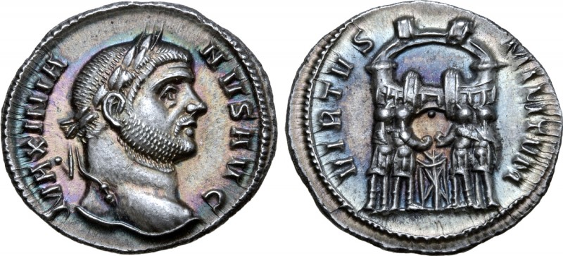 Maximian AR Argenteus. Rome, AD 294. MAXIMIANVS AVG, laureate head right / VIRTV...