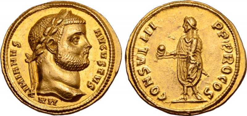 Maximian AV Aureus. Antioch, AD 296/7. MAXIMIANVS AVGVSTVS, laureate head right ...