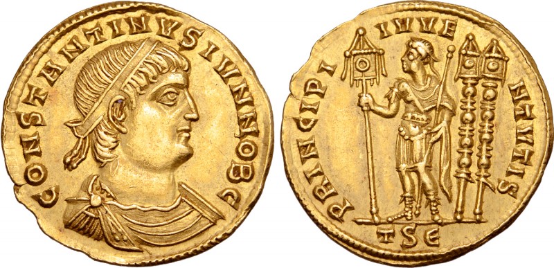 Constantine II, as Caesar, AV Solidus. Thessalonica, AD 335. CONSTANTINVS IVN NO...