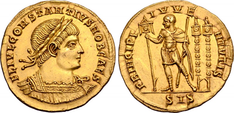 Constantius II, as Caesar, AV Solidus. Siscia, AD 334. FL IVL CONSTANTIVS NOB CA...