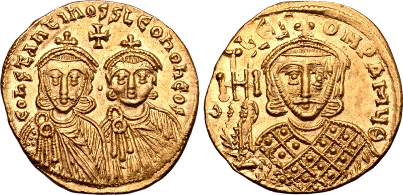 Constantine V Copronymus, with Leo IV and Leo III, AV Solidus. Constantinople, A...