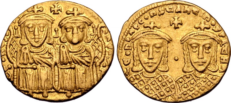 Constantine VI, with Leo III, Constantine V, and Leo IV, AV Solidus. Constantino...